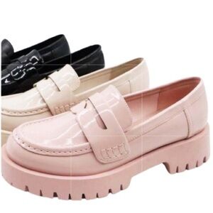 New Penny Platform Loafers Lug Sole Slip-on Patent Blush